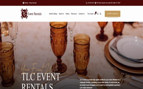 Screenshot of TLC Event Rentals website